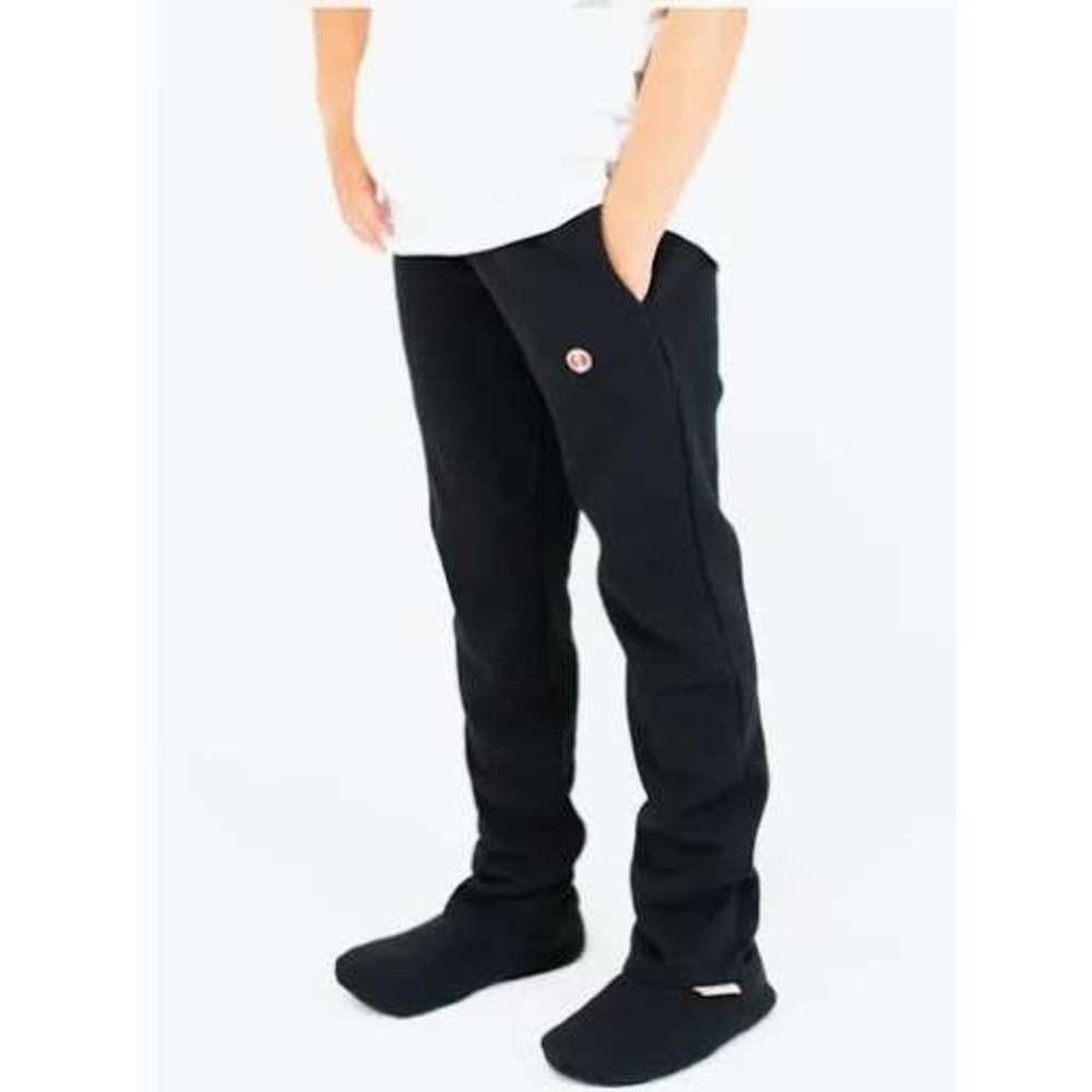 Feejays Footed Sweatpants Unisex XL Black Fleece Joggers Lounge Sleep Comfort